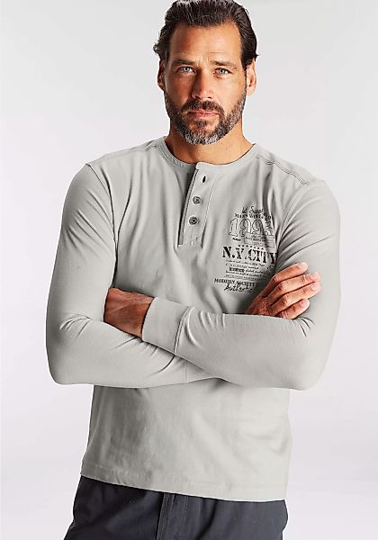 Man's World Henleyshirt mit Brustprint und Knopfleiste günstig online kaufen