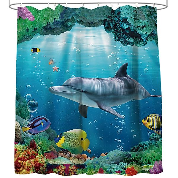 Sanilo Duschvorhang Delphin Korallen 180 x 200 cm, 100% wasserdicht, Anti-S günstig online kaufen