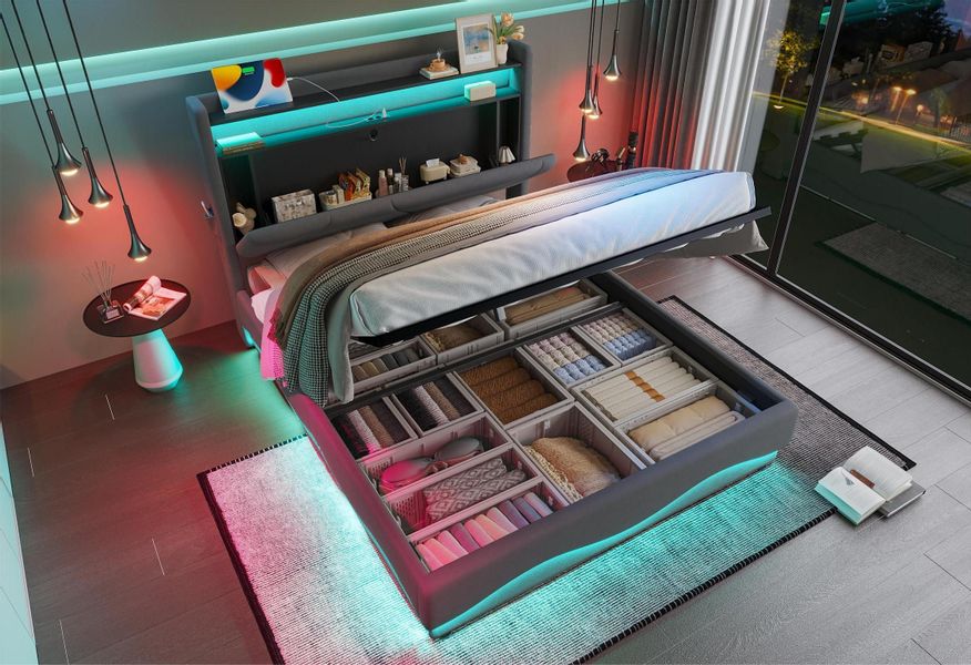 LVHOM Boxbett 140/160x200cm Modernes LED-Polsterbett mit günstig online kaufen