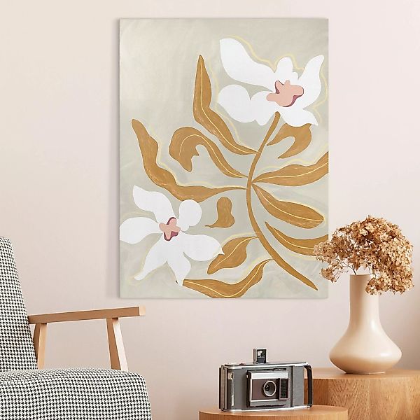 Leinwandbild Weiße Blüten mit gelben Blättern günstig online kaufen
