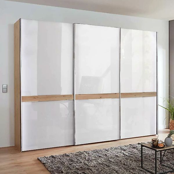 Schlafzimmerschrank in Weiß und Eiche Bianco Schwebetüren günstig online kaufen