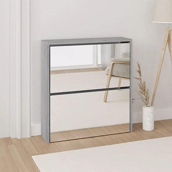 Vidaxl Schuhschrank Mit Spiegel 2 Fächer Grau Sonoma 63x17x67 Cm günstig online kaufen