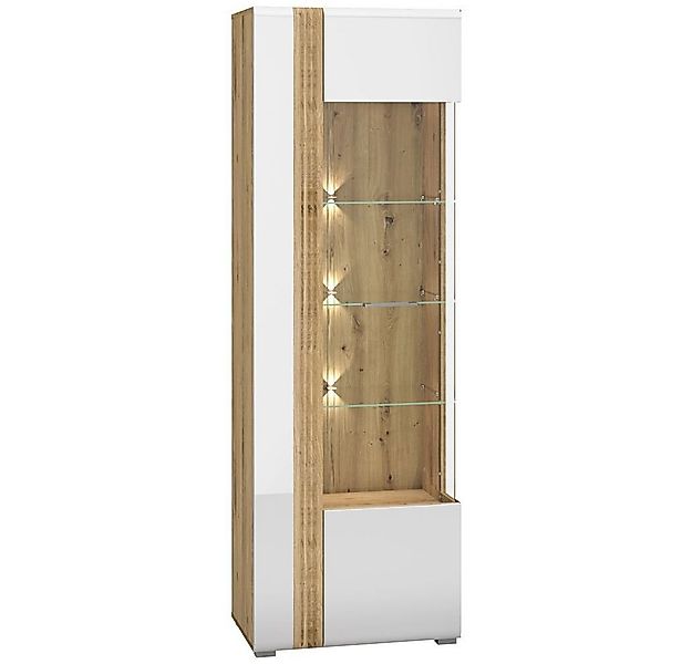 Lomadox Vitrine AKRON-131 Vitrinenschrank Eiche Nb. mit weiß Hochglanz, B/H günstig online kaufen