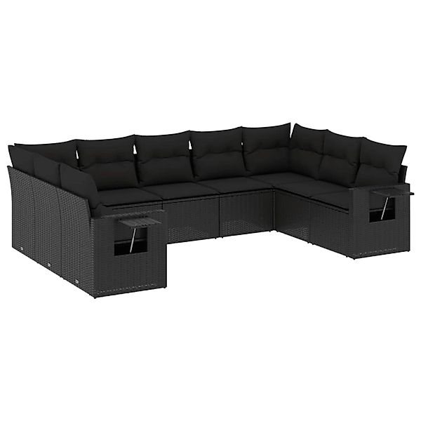 vidaXL 9-Tlg Garten-Sofagarnitur mit Kissen Schwarz Poly Rattan 3220594 günstig online kaufen