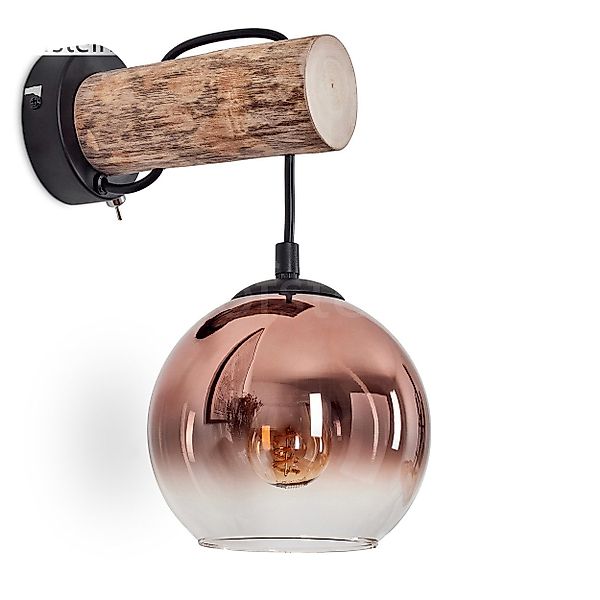 hofstein Wandleuchte Wandlampe aus Holz/Metall/Glas in günstig online kaufen