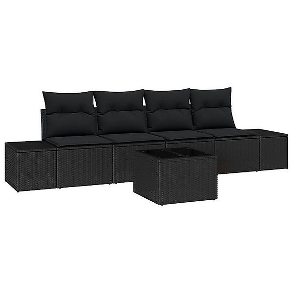 vidaXL Loungesofa 5-teiliges Garten-Sofa-Set mit Kissen Schwarz Poly-Rattan günstig online kaufen