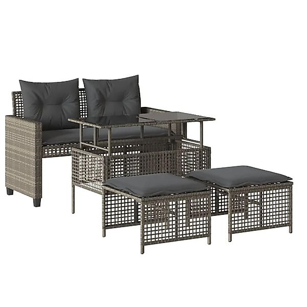 vidaXL 4-Tlg Garten-Sofagarnitur mit Kissen Hellgrau Poly Rattan Glas 36813 günstig online kaufen