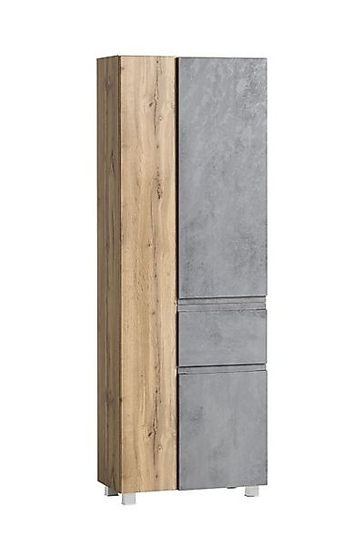 HELD MÖBEL Seitenschrank in Betongrau / Wotaneiche, MDF - 65x180x35cm (BxHx günstig online kaufen