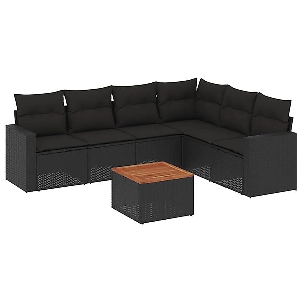 vidaXL 7-Tlg Garten-Sofagarnitur mit Kissen Schwarz Poly Rattan 3256468 günstig online kaufen