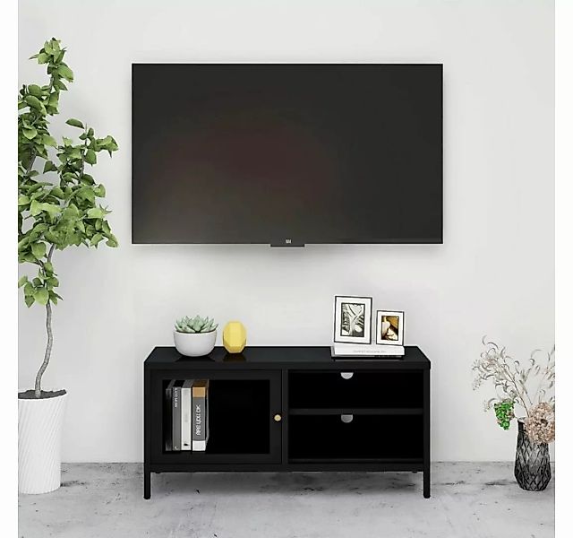 furnicato TV-Schrank Schwarz 90x30x44 cm Stahl und Glas günstig online kaufen