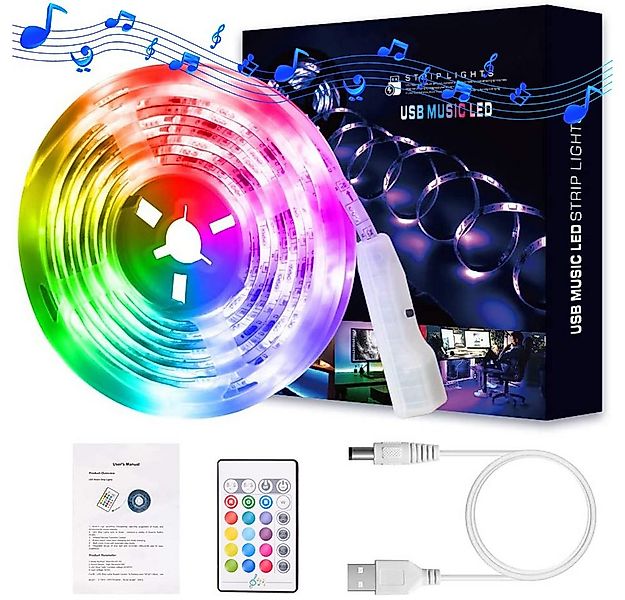Rosnek LED-Streifen 2/3/5M, RGB, Musik Sprachsteuerung, USB, für Schlafzimm günstig online kaufen