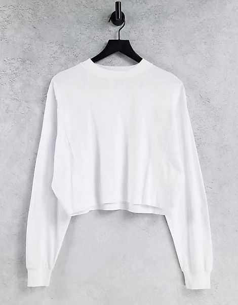ASOS DESIGN – Langärmliges, kastiges Shirt in Weiß mit Ziernaht günstig online kaufen