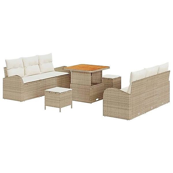 vidaXL Garten-Sofa-Set mit Kissen 9-Tlg Beige Poly Rattan 3362346 günstig online kaufen