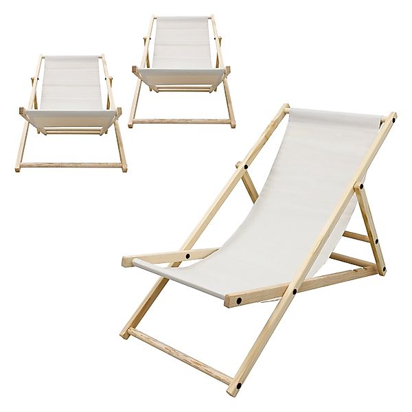 ECD Germany 3Er Set Liegestuhl Klappbar Beige aus Holz 3 Positionen bis 120 günstig online kaufen