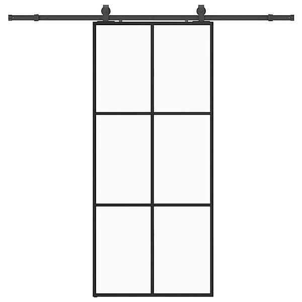 vidaXL Schiebetür mit Beschlag Schwarz 90x205 cm ESG-Glas 3375925 günstig online kaufen