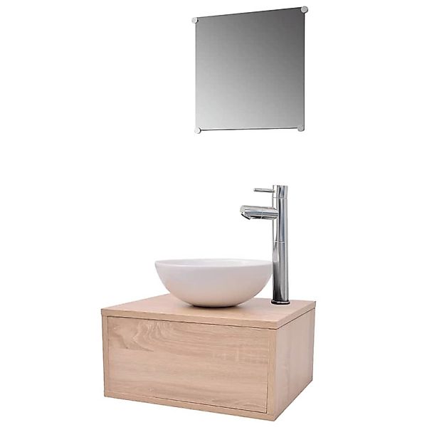vidaXL 4-Tlg Badmöbel-Set mit Waschbecken und Wasserhahn Beige 273686 günstig online kaufen