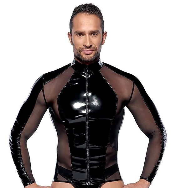 Black Level Langarmshirt Lack-Optik mit Netzeinsätzen günstig online kaufen