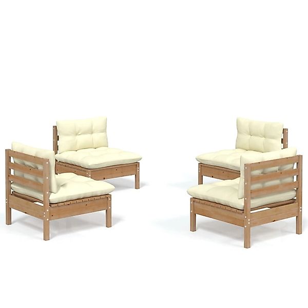 vidaXL 4-tlg Garten-Lounge-Set mit Creme Kissen Kiefernholz Modell 2 günstig online kaufen