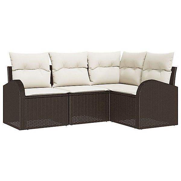 vidaXL Loungesofa 4-teiliges Garten Sofa Set mit Kissen in Braun aus Poly R günstig online kaufen