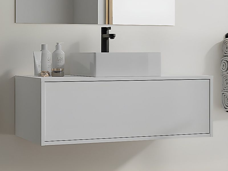 Waschbeckenunterschrank hängend mit Einzelwaschbecken - Weiß - 94 cm - TEAN günstig online kaufen