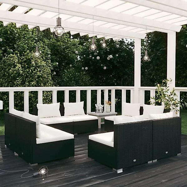 Vidaxl 8-tlg. Garten-lounge-set Mit Kissen Poly Rattan Schwarz günstig online kaufen