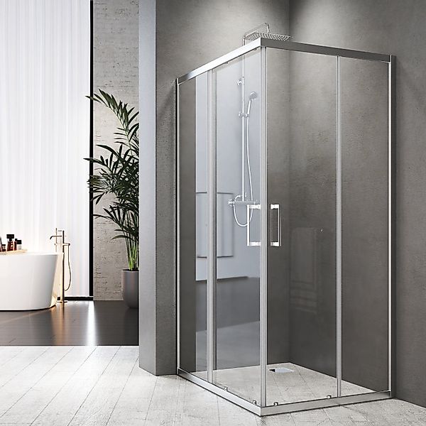 Boromal Eckdusche Schiebetür Glas Weiß Duschkabine günstig online kaufen