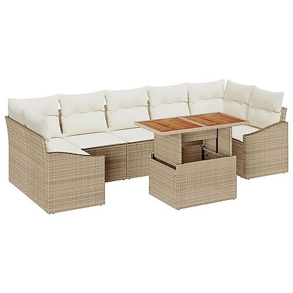 vidaXL Loungesofa 8-teiliges Garten Esszimmer Set mit Kissen Beige Poly Rat günstig online kaufen