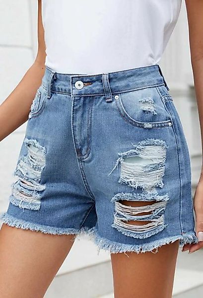 SEGUEN Jeansshorts Zerrissene Denim-Shorts mit Fransen Heiße Hose (Lässige günstig online kaufen