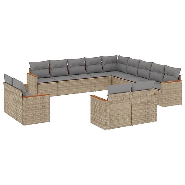vidaXL 13-Tlg Garten-Sofagarnitur mit Kissen Beige Poly Rattan 3226528 günstig online kaufen