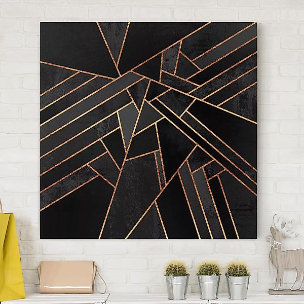 Leinwandbild Abstrakt - Quadrat Schwarze Dreiecke Gold günstig online kaufen