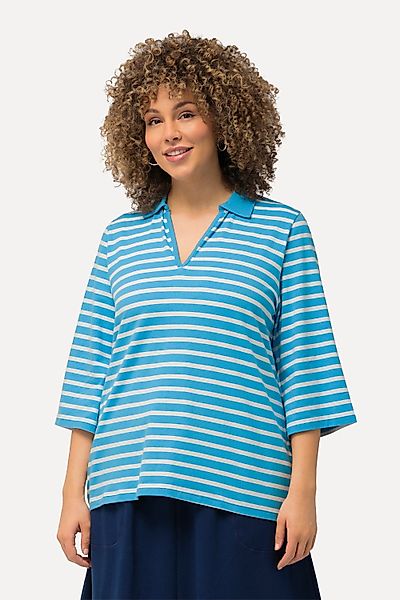 Ulla Popken Poloshirt Poloshirt Ringel V-Ausschnitt günstig online kaufen