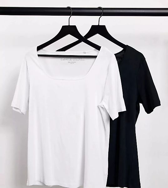 Simply Be – T-Shirts mit eckigem Ausschnitt in Schwarz und Weiß im 2er-Pack günstig online kaufen