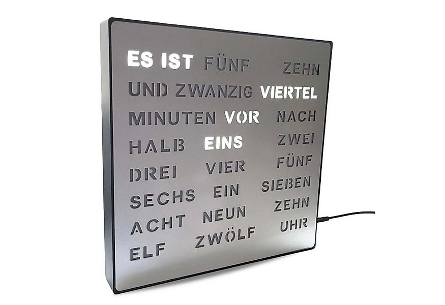 Bada Bing Uhr LED Wortuhr Tischuhr Wanduhr Silber Metall Optik Uhr mit USB günstig online kaufen