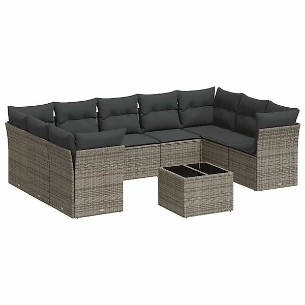 vidaXL 10-Tlg Garten-Sofagarnitur mit Kissen Grau Poly Rattan 3218140 günstig online kaufen