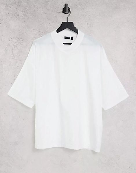 ASOS DESIGN – Oversize-T-Shirt mit V-Ausschnitt und Knitter-Struktur-Weiß günstig online kaufen