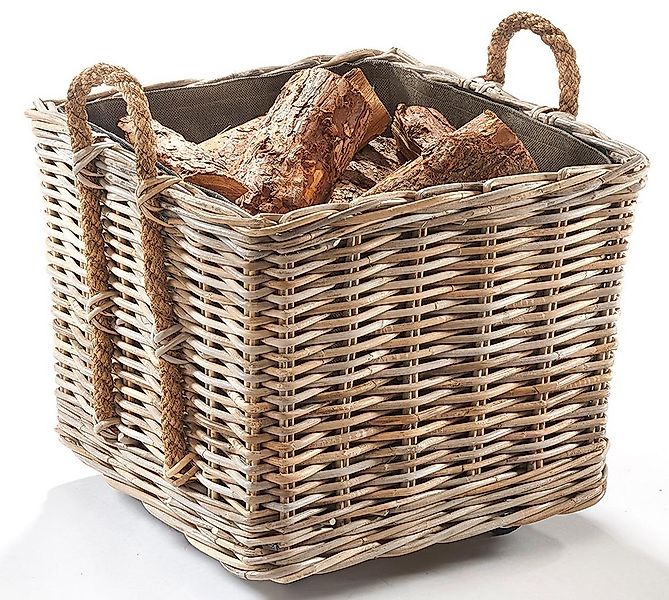 Kobolo Kaminholzkorb Kaminholzkorb aus grauem Rattan mit Jutefutter und sta günstig online kaufen