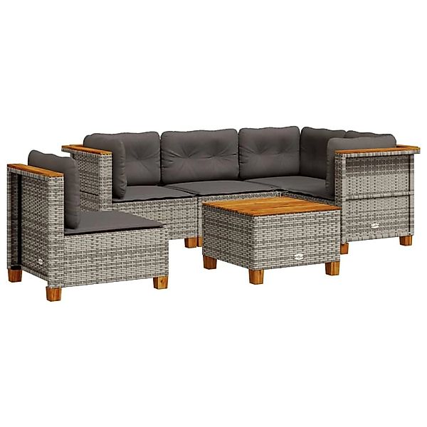 vidaXL 6-Tlg Garten-Sofagarnitur mit Kissen Grau Poly Rattan 3261840 günstig online kaufen