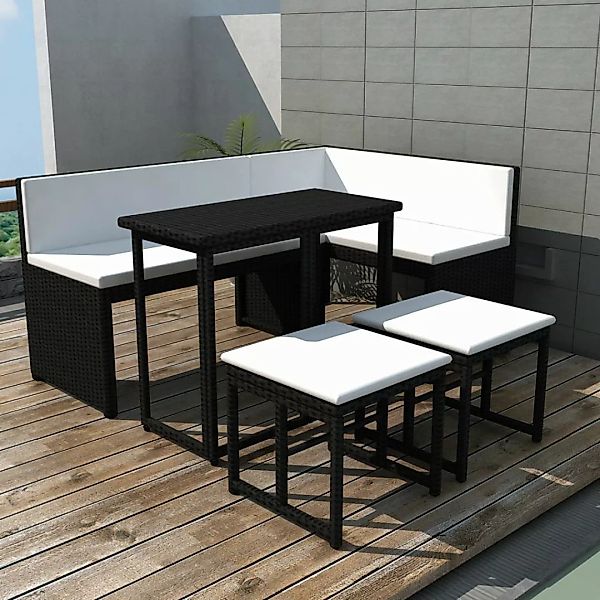 5-tlg. Garten-essgruppe Stahl Poly Rattan Schwarz günstig online kaufen