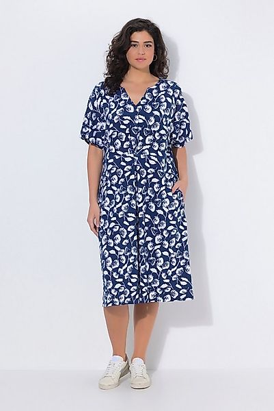 Ulla Popken Jerseykleid Midikleid Erdbeeren Tunika-Ausschnitt Halbarm günstig online kaufen