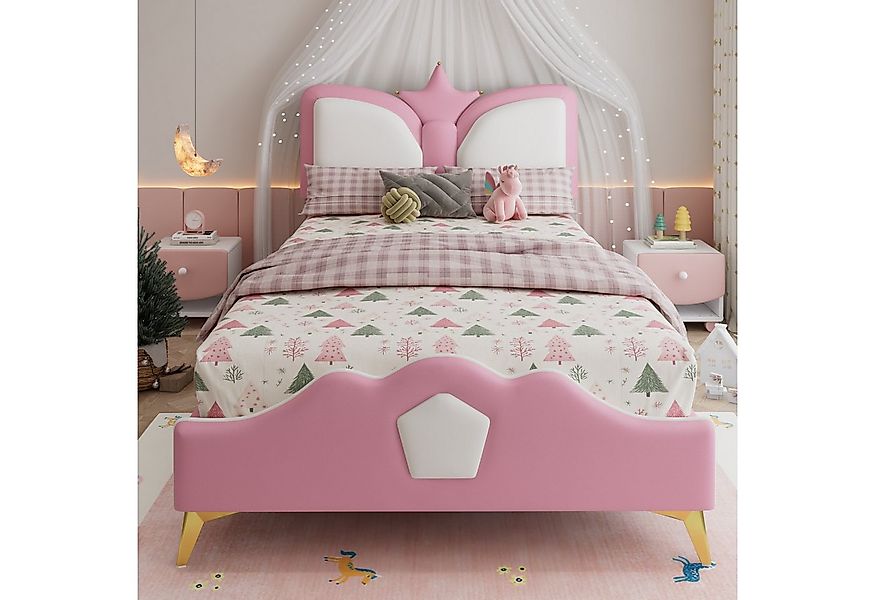 Flieks Polsterbett, Kinderbett Einzelbett 90x200cm mit Kronenform Kopfteil günstig online kaufen