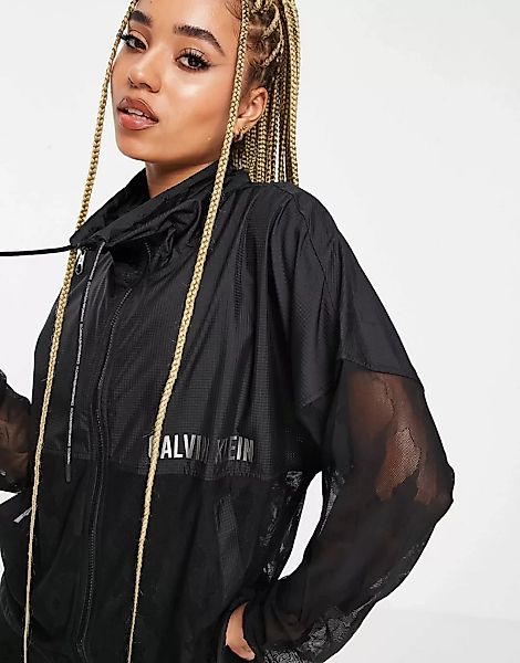 Calvin Klein Sports – Jacke in CK-Schwarz mit Reißverschluss und Metallic-L günstig online kaufen