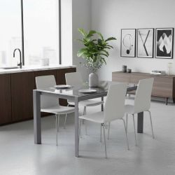 Glas Esstisch in Grau verlängerbar günstig online kaufen