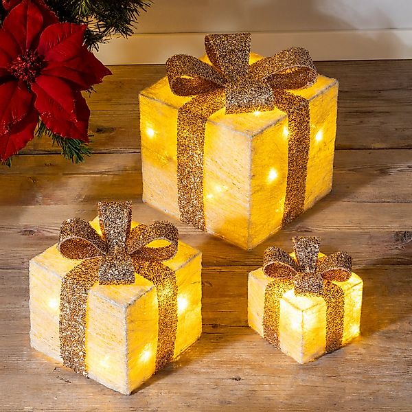 Spetebo LED Dekoobjekt LED Geschenkboxen mit Timer 3er Set - creme, Timerfu günstig online kaufen