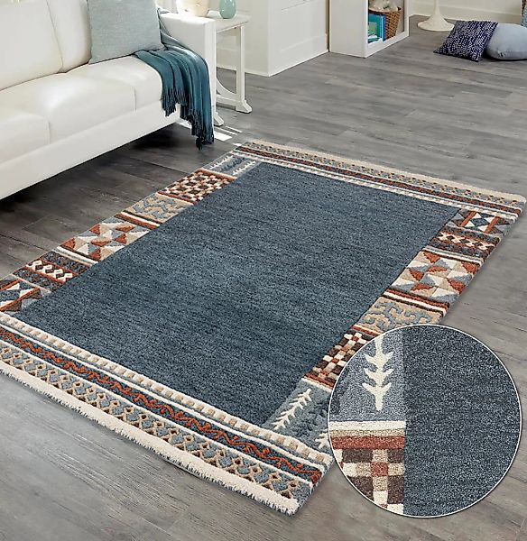 THEKO Wollteppich "Nuno, reine Wolle, Handgefertigt, mit Bordüre" rechtecki günstig online kaufen