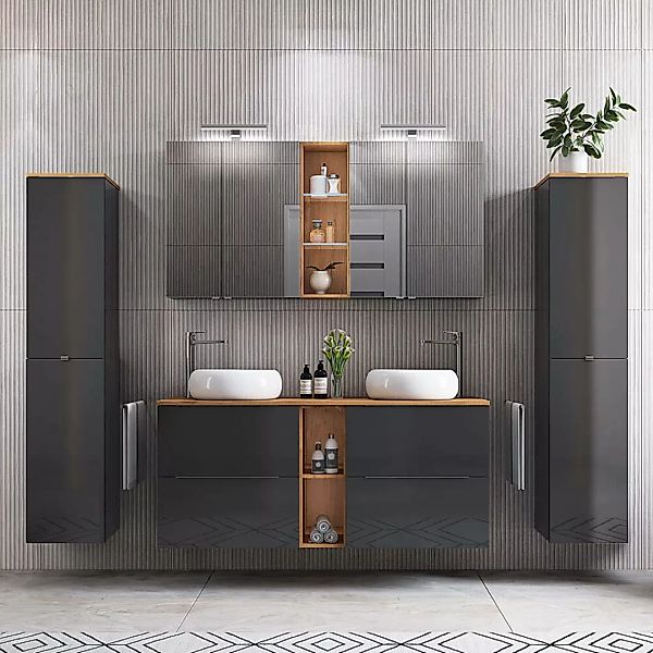Badezimmermöbel Komplett Set mit 2 Hochschränken AMARILLO-147-GREY, Wotan E günstig online kaufen