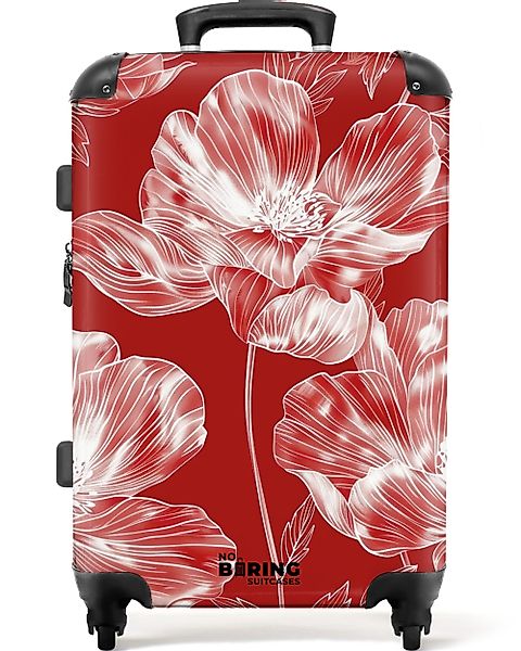 NoBoringSuitcases.com© Hartschalen-Trolley Rot mit weißen Blüten günstig online kaufen