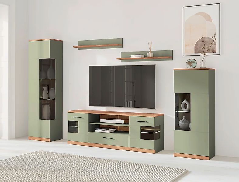 Home affaire Wohnwand "Ribe,Set-5 St.,Oberplatten Eiche massiv,viel Staurau günstig online kaufen