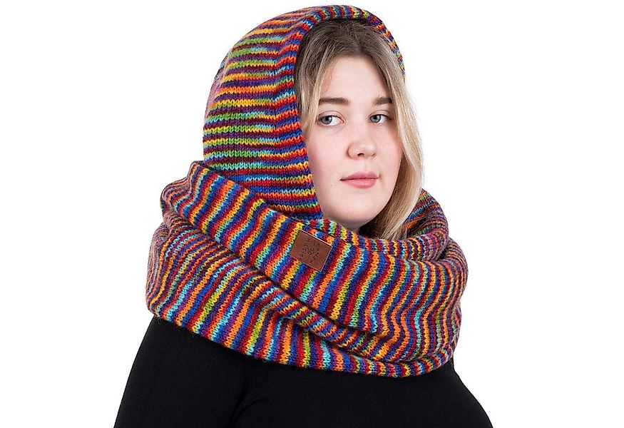 KUNST UND MAGIE Strickmütze Kapuzenschal Loop Schalmütze Poncho Regenbogenf günstig online kaufen