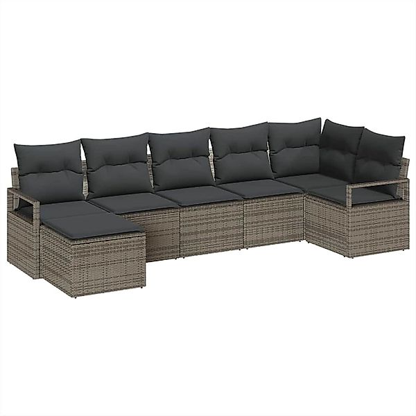 vidaXL Garten-Sofa-Set 7-Tlg Grau Poly Rattan 3346469 günstig online kaufen