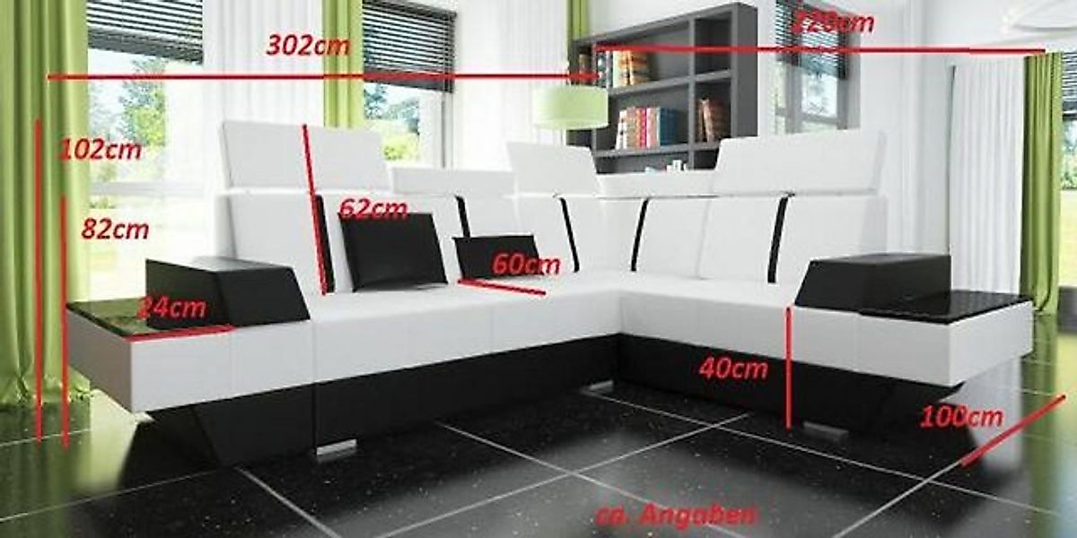 JVmoebel Ecksofa Design Wohnlandschaft Sofa Ecksofa USB Stoff Textil Leder, günstig online kaufen